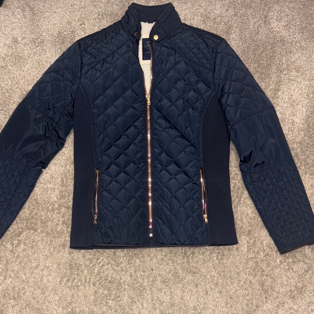 Cavalini Quilted Navy Puffer Jacket with Contrast Panels